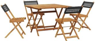 vidaXL 5 Piece Garden Dining Set Black Poly Rattan and Solid Wood vidaXL