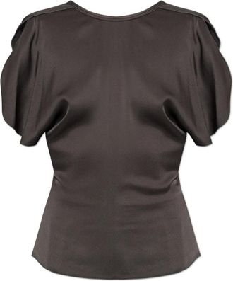 Victoria Beckham Gedrapeerde Mouw Top - Dames - Blouses - Grijs - S - Leer - Overhemden
