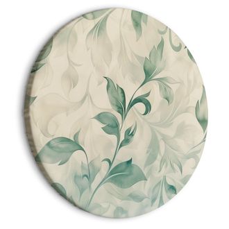 OEM Cuadro Redondo - Motivo Bot&aacute;nico En Acuarela: Delicadas Hojas Verdes Y Beige / Hojas Verdes Y Beige En Acuarela