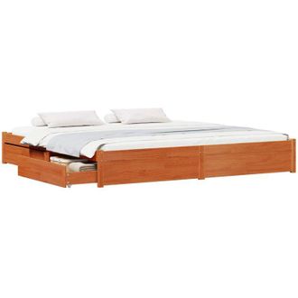 vidaXL Bed Frame with Drawer Wax Brown 200 x 200 cm Solid Pine Wood vidaXL