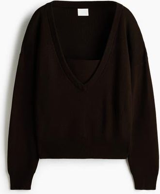 H&M V-neck Jumper in Dark Brown at Nordstrom, Size X-Small