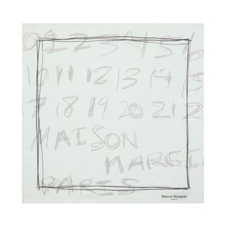 Maison Margiela Accessoires, Dames, Blauw, ONE Size, Scribbled Numerical Silk Foulard