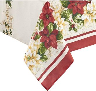 Elrene Red & White Poinsettias Tablecloth