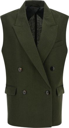 Max Mara Green Solid Peaked Lapel Jacket