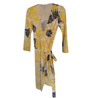 Diane Von F&uuml;rstenberg DVF Yellow Silk Floral Wrap Dress Size S