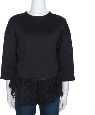 N&deg;21 N21 Black Cotton Terry Eyelet Lace Trim Top