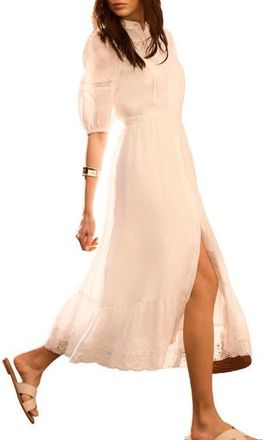 Mint Velvet Ramie Puff Sleeve Midi Dress in Ivory at Nordstrom, Size 8