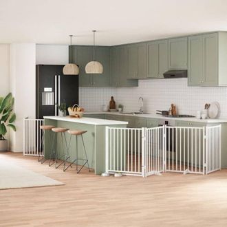 vidaXL Puerta De Perros Plegable 10 Paneles Madera &Aacute;lamo Blanca 800 Cm Vidaxl