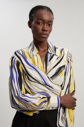 Karen Millen Womens Brush Stroke Print Twill Woven Wrap Shirt - Multicolour viscose - Size 14 UK