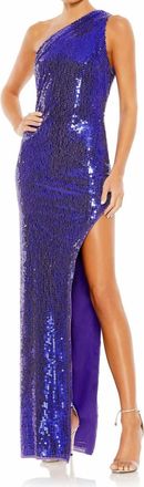Mac Duggal Sequined One Shoulder Asymmetrical Hem Gown In Violet