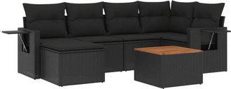 vidaXL Set De Comedor De Jard&iacute;n 7 Pzas Y Cojines Rat&aacute;n Sint&eacute;tico Negro Vidaxl