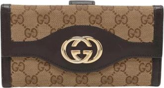 Gucci Pre-owned Trifold Portemonnee - Dames - Vintage Accessoires - Beige - ONE Size - Leer - Vintage