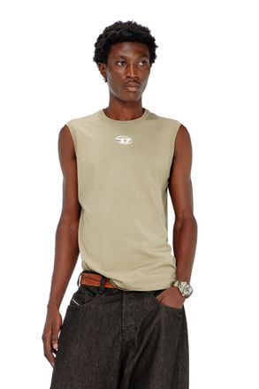 Diesel Cotton tank top with metallic Oval D - T-Shirts - Man - Beige