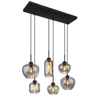 Netlighting Matt Cluster Pendant Ceiling Light Matt Black Smoke Glass Shade 6x E27