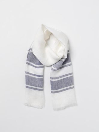 Brunello Cucinelli Mens White And Blue Linen Striped Scarf Accessories & Slg