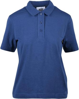 Alpha Studio Blue Cotton Elastane Stretch Polo Shirt