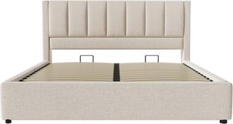 Urban Meuble Cama de matrimonio 160x200 con almacenaje y puerto USB, tela beige