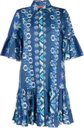 La DoubleJ Middellange Jurk - Dames - Shirt Kleedjes - Blauw - M - Katoen - Kleedjes