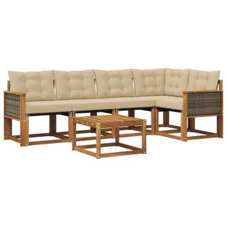 vidaXL Conjunto De Sof&aacute;s De Exterior Con Coj&iacute;n 6 Pcs Natural Y Beige Vidaxl