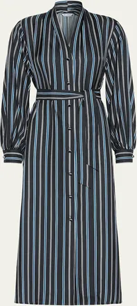 Max Mara Long-Sleeve Striped Shirtdress w/ Belt