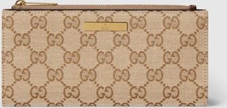 Gucci Long Wallet With Gucci Plaque, Beige, GG Canvas