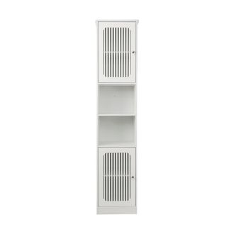 Urban Meuble Columna de ba&ntilde;o blanca de 163 cm de alto con puertas de lamas