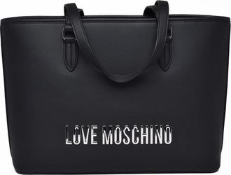 Love Moschino Black Silver Detailing Rectangular Polyurethane Tote Bag
