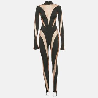 MUGLER X H & m Black/brown Jersey And Mesh Sheer Trim Set