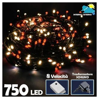 Trade Shop Trade Shop - Catena Luminosa 750 Luci Led Blanco Caldo Y Rosso Controler 8 Funciones