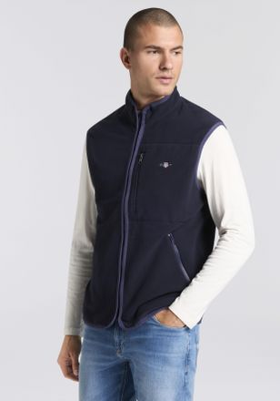 GANT Fleeceweste GANT, Herren, Gr. 4XL, blau (evening blau), Fleece, Obermaterial: 100% Polyester, unifarben, normal, hoch geschlossener Ausschnitt, Westen