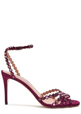 Aquazzura Aquazzura Tequila 85 Embellished Suede Sandals - Burgundy - 40 (IT40 / UK7)