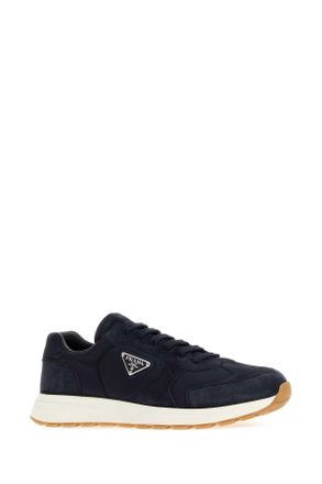 Prada Mens Navy Blue Re-Nylon And Suede Sneakers Blu