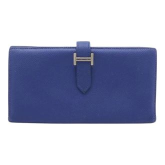 Herm&egrave;s Pre-owned Wallets, female, Blue, Size: ONE SIZE Pre-owned Bearn Souffle Leather Wallet Blue