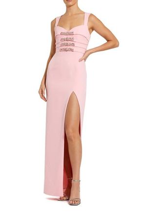 Mac Duggal Sleeveless Crepe Gown With Embellished Bows in Blush at Nordstrom, Size 12