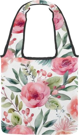 Generic Floral with Leaves Reversible Canvas Shoulder Tote - Double-Sided Print, 12oz Cotton, 27cm Drop, Fold-Flat Bag for Travel, Shopping, Street Outings