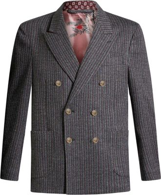 Etro striped double-breasted blazer - men - Wool/Cotton/Polyester/Viscose - 50 - Grey