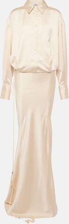 The Attico Feather-trimmed satin gown