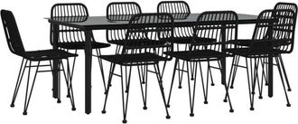 vidaXL 9 Piece Garden Dining Set Black Poly Rattan Vidaxl