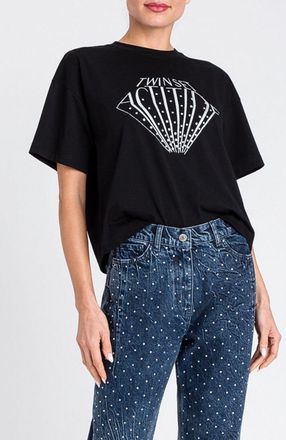 Twin-Set T-shirt in cotone con logo e strass Twinset Actitude