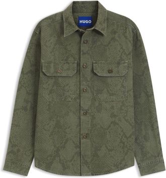 HUGO BOSS Oversized-fit shirt in snake-print cotton canvas