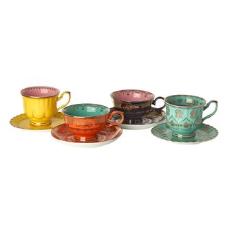 Pols Potten Grandpa Tasse mit Untertasse 4er Set mehrfarben/4 Tassen und Untertassen/Mit der Hand waschen