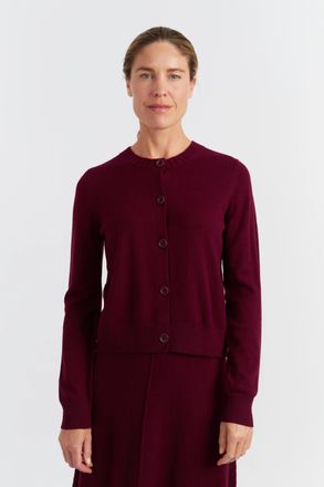 Chinti and Parker Claret Wool-Cashmere Crew Neck Cardigan