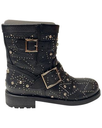 Jimmy Choo London Womens Leather Youth Studded Biker Boot (Authentic Pre-Loved)