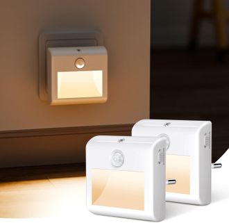 OEM Juego De 2 Luces Nocturnas Led Con Sensor De Movimiento Y Crep&uacute;sculo, Luz Blanca C&aacute;lida, Brillo Ajustable, Modos Auto/on/off, Luz Nocturna Enchufable 