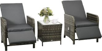 OUTSUNNY 3 Pieces Rattan Bistro Set w/ Adjustable Backrest Mix-Grey