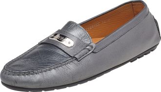 Ralph Lauren Collection Metallic Grey Leather Slip On Loafers