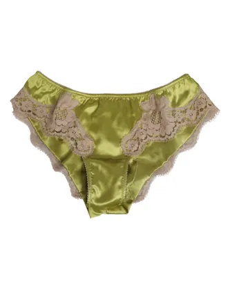 Dolce & Gabbana Green Silk Satin Floral Lace Trim Panty Underwear Clothing
