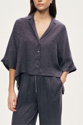 Nocturne Relaxed Short-Sleeve Textured Shirt in Anthracite at Nordstrom, Size Medium