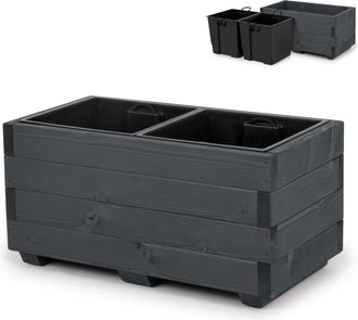 OEM Maceta De Madera Con Dos Insertos Extra&iacute;bles, Maceta Impregnada Para Plantas Y Balcones, Jardines O Terrazas, 62 X 33 X 32 Cm - Color Antracita