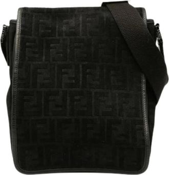 Fendi Pre-owned Cross Body Bags, male, Black, Size: ONE SIZE Pre-owned Zucca Leather Suede Messenger Bag